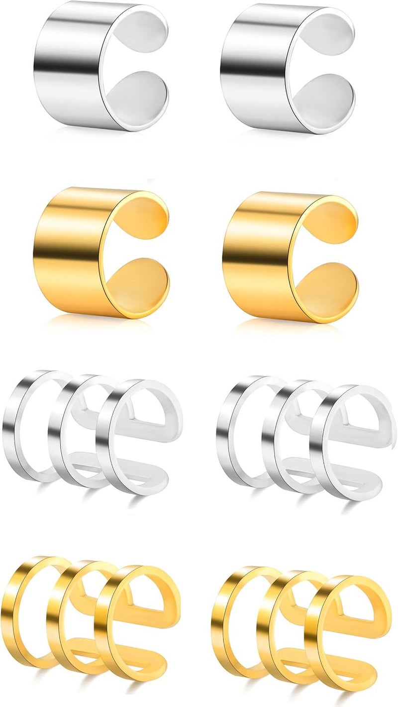 Tornito 4-10 Pairs Stainless Steel Ear Cuff Helix Cartilage Clip On Wrap Earrings Fake Nose Ring Non-Piercing Adjustable - Image 1